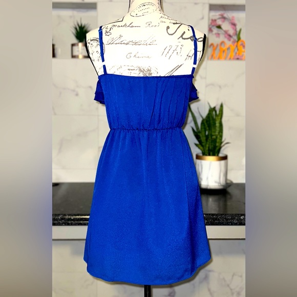 Royal blue women’s casual dress, adjustable straps, ruffle front detail, SMALL - Picture 3 of 3